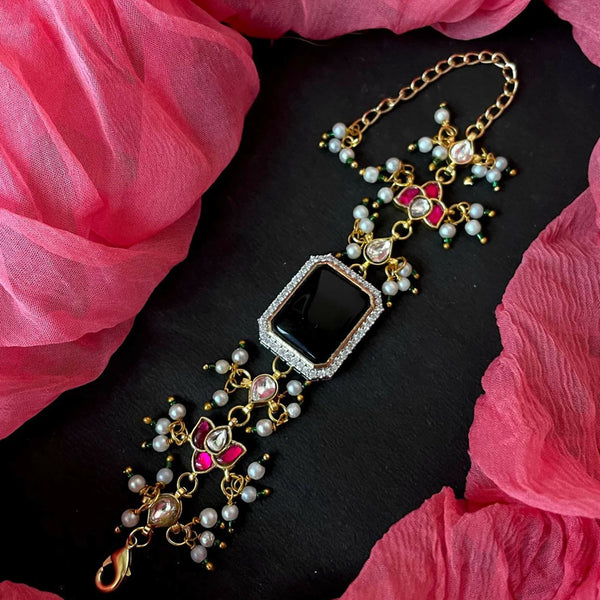 Joban Fashion Siwvei Brass Ad With Monalisa Stone And Pachi Kundan Beaded Bracelet