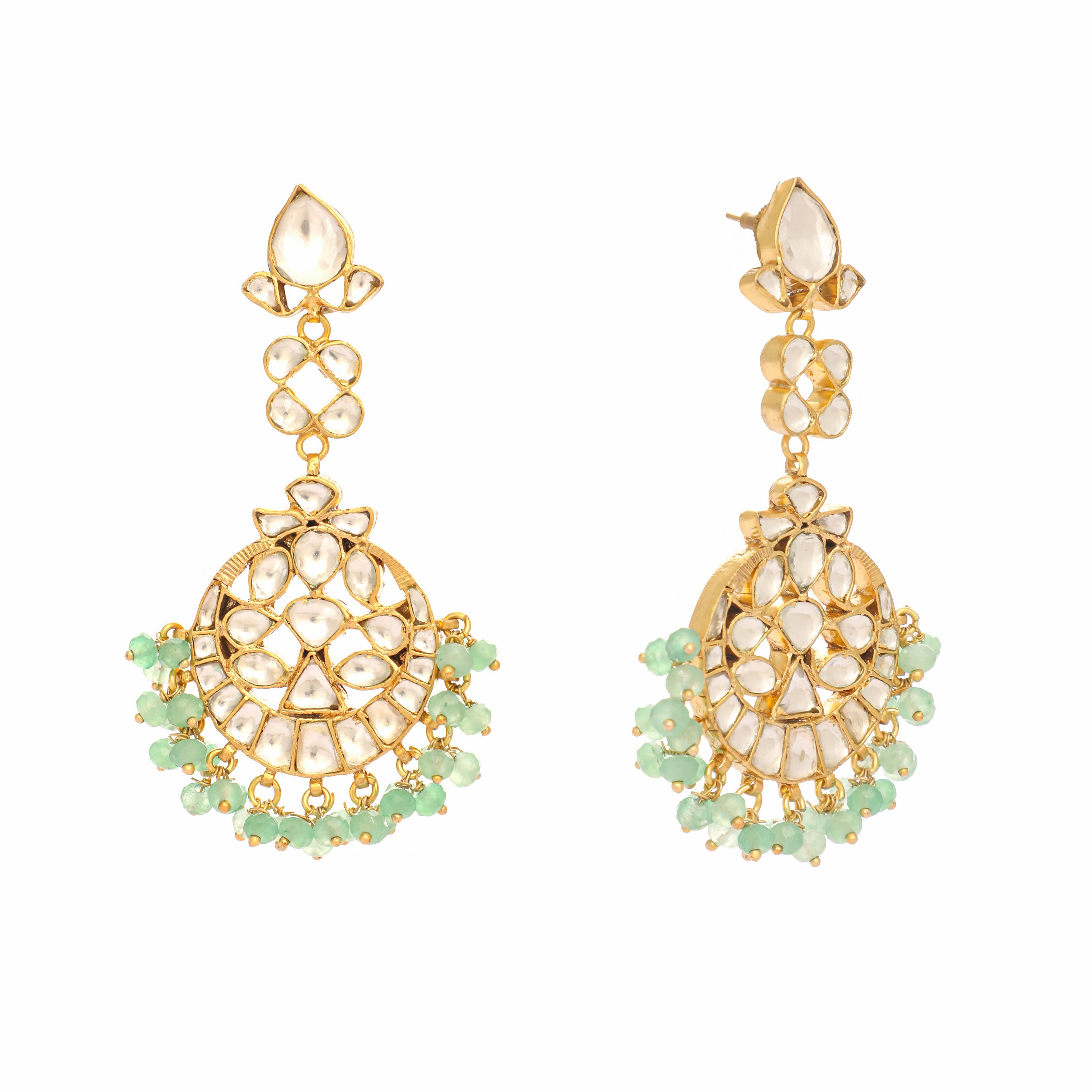 Nuyug 22K Gold Plated Regal Green Kundan Chandbali Earrings
