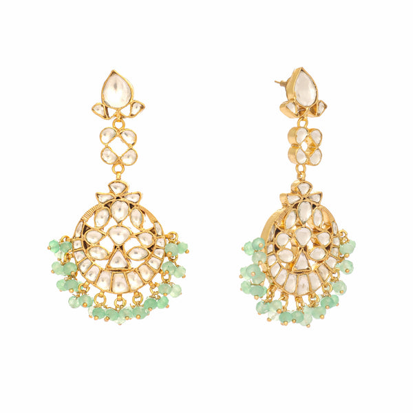 Nuyug 22K Gold Plated Regal Green Kundan Chandbali Earrings