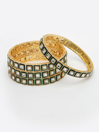 Thumbnail for NVR Women's Set Of 4 Gold-Plated Green Kundan-Studded Traditional Bangles - Distacart