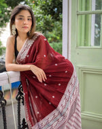 Thumbnail for Exclusive Collection Maroon Most Trending Beautiful Pure Cotton Handloom Saree