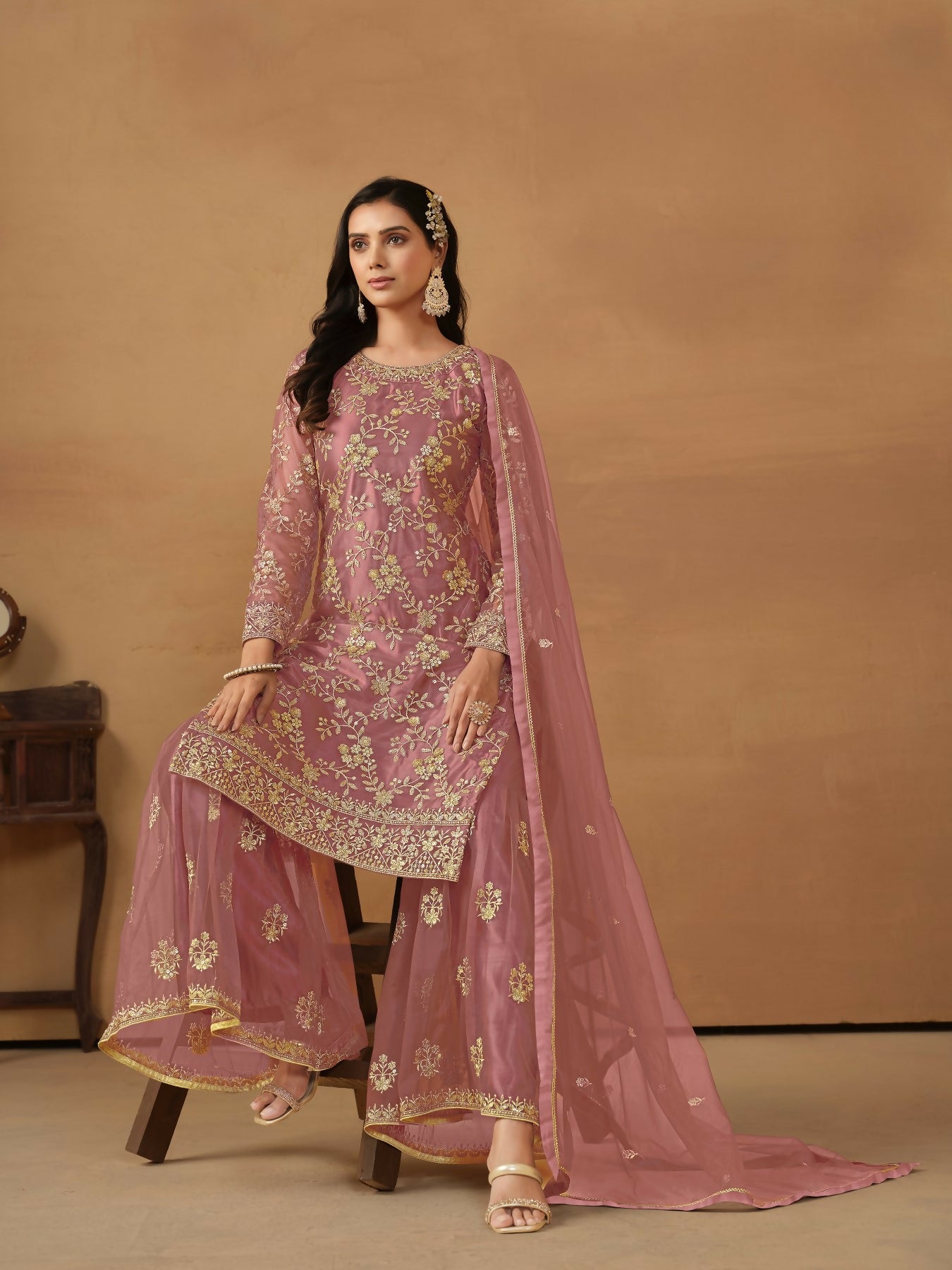 Anaita Pink Embroidered Net Salwar Suit - Distacart
