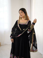 Thumbnail for Teeya Creation Black Color Heavy Georgette Wedding Wear Embroidery Work Long Gown