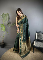 Thumbnail for Joban Fashion Dark Green Banarasi Soft Silk Woven Saree