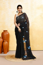 Thumbnail for Piyari Fashion Women's Black Embellished Cotton Blend Embroidery Saree - Distacart