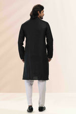 Thumbnail for Raivat Ethnic Linen Cotton Pintux Work Kurta Pajama In Black Colour - Dista