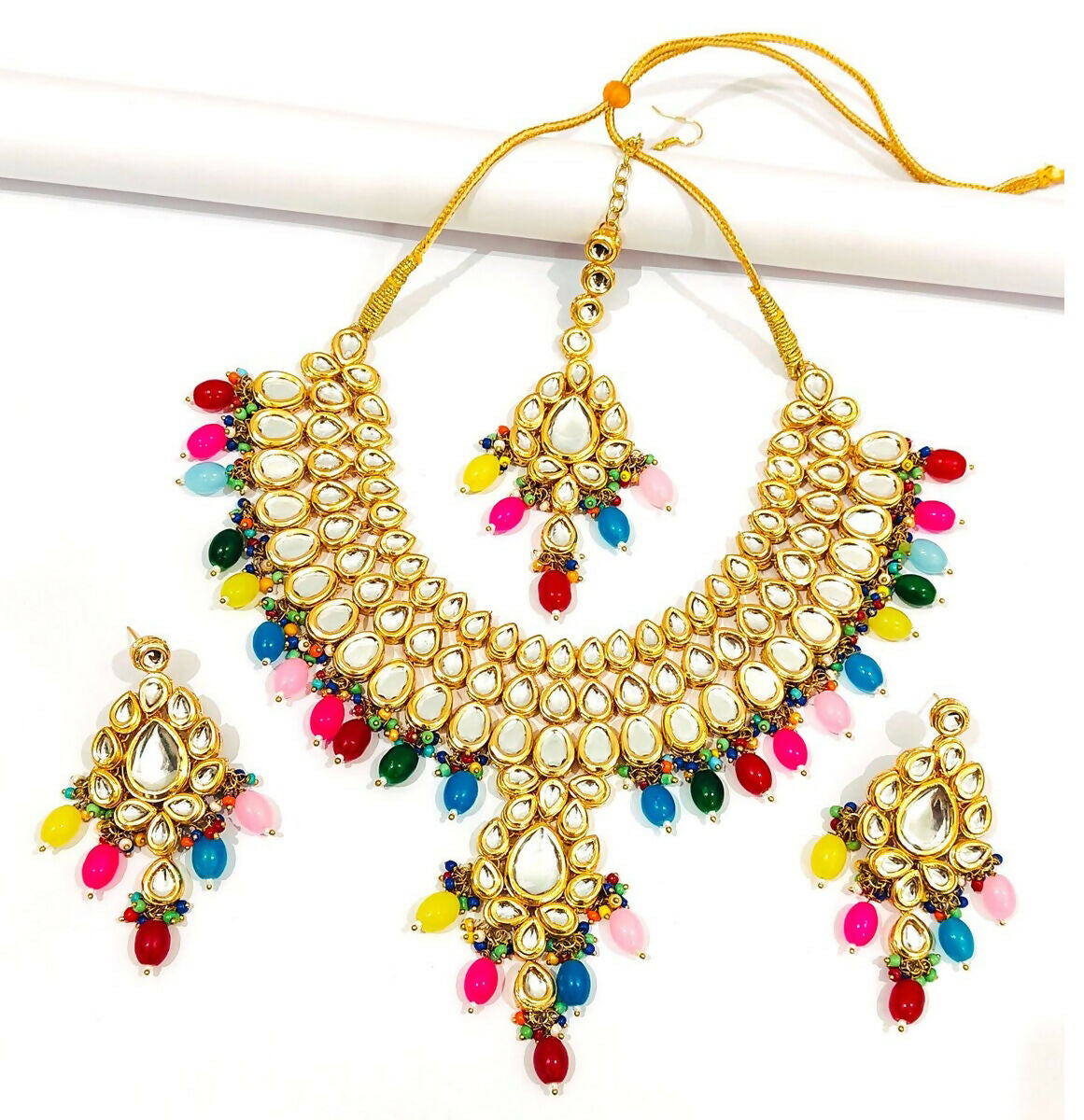 Joban Fashion Hand Made High Quality Gold Plated Base Metal Alloy Kundan Stone Studded Kundan Jewellery Set - Distacart