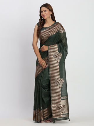 Astita Linen Cotton Dark Green Saree