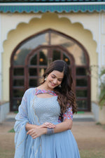 Thumbnail for Aastha Fashion Sky Faux Georgette Printed Gown With Pant - Distacart