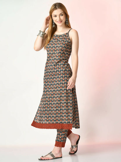 Myshka Women's Multi Printed Kurta With Trousers - Distacart
