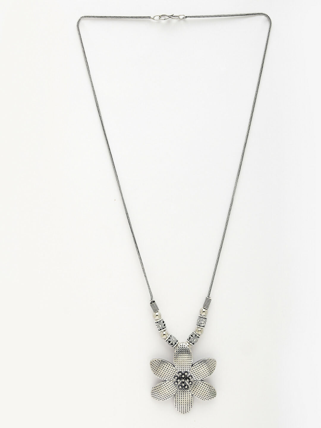 NVR Women's Silver-Toned Floral Shape Pendant with Chain - Distacart