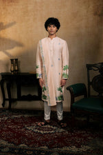 Thumbnail for Falling Raw Silk Peach Gajavana Kurta Set By Hilo Design