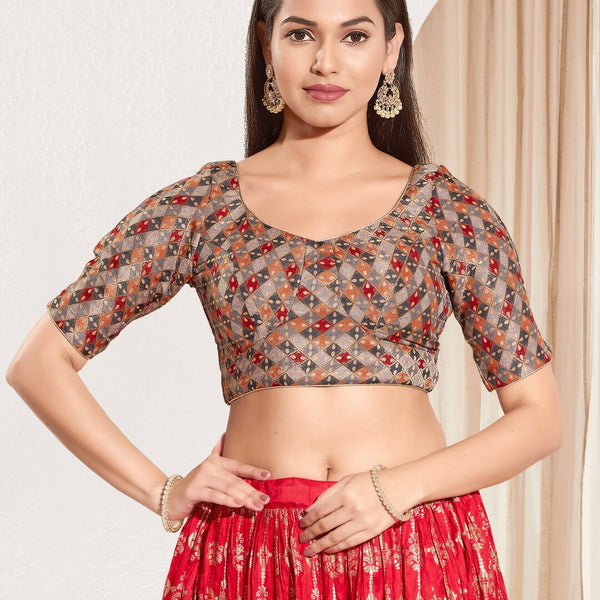 Joban Fashion Grey Jacquard Padded Blouse With Round Neck Elbow Sleeves - Distacart
