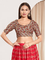 Thumbnail for Joban Fashion Grey Jacquard Padded Blouse With Round Neck Elbow Sleeves - Distacart