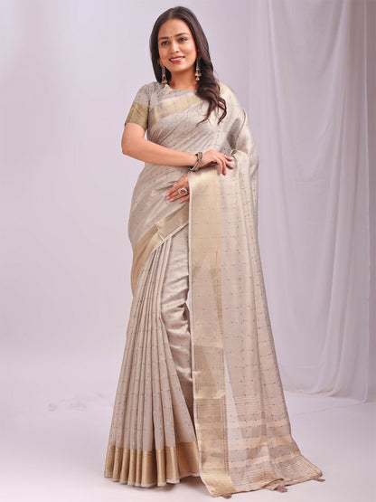 Shree Shyam Fashion Organza Cream Saree - Distacart