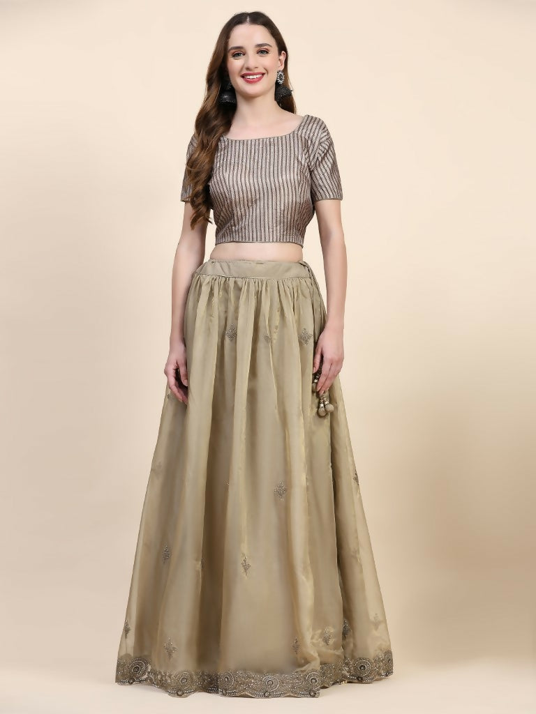 Green Silk Embroidered Poncho Pattern Top & Lehenga with Dupatta - Tanya - Distacart