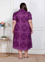 Thumbnail for Miravan Plus Size Womens Purple Bandhani Printed A-Line Maxi Dress - Distacart