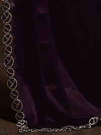 Thumbnail for Aafreen Partywear Designer Purple Satin Chiffon Fancy Saree - Distacart