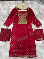 Thumbnail for Jyoti Fashion Women's Maroon 14KG Rayon Foil Print with Embroidery Kurta Set - Distacart