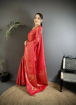 Thumbnail for Joban Fashion Red Paisley & Floral Soft Satin Silk Banarasi Silk Saree - Distacart