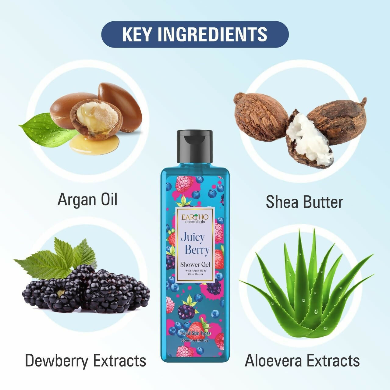 Eartho Essentials Juicy Berry Fusion Ayurvedic Shower Gel - Distacart