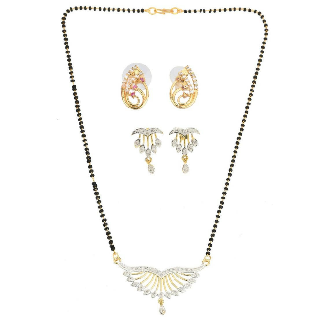 AanyaCentric Gold Plated Mangalsutra with Pendant, 2 Pair Earrings - Distacart