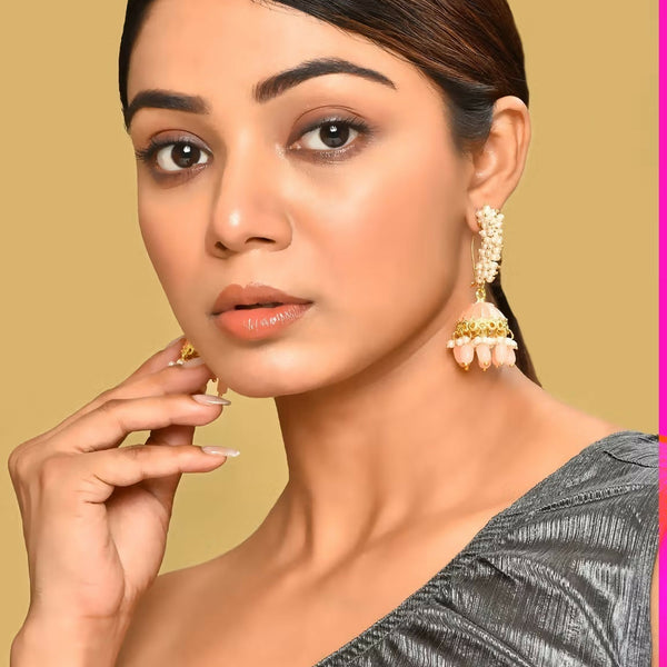 Joban Fashion Women Kundan Pearl Golden Peach Earrings - Distacart
