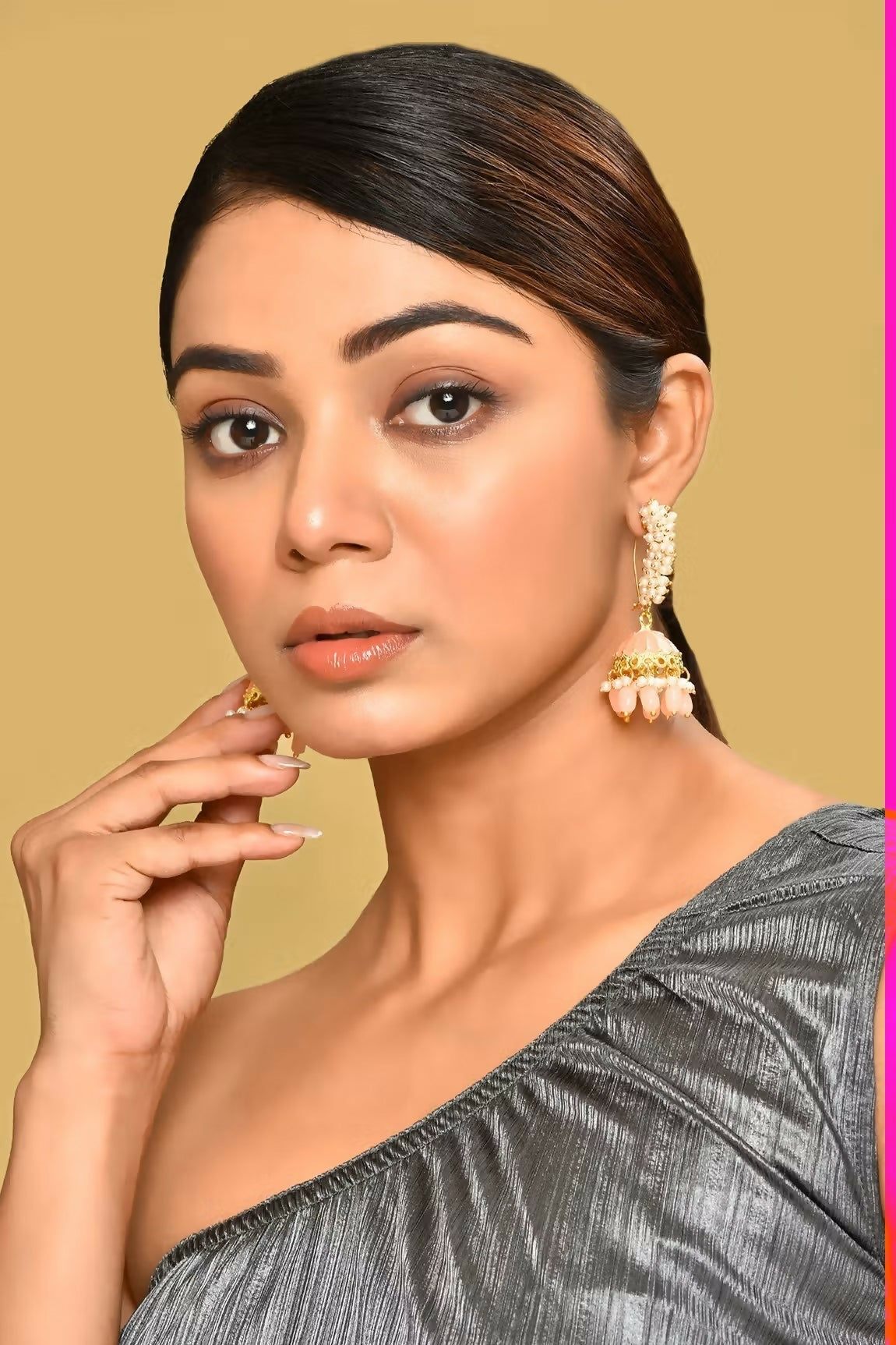 Joban Fashion Women Kundan Pearl Golden Peach Earrings - Distacart
