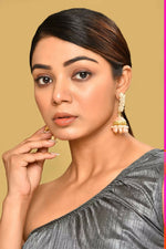 Thumbnail for Joban Fashion Women Kundan Pearl Golden Peach Earrings - Distacart