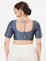 Thumbnail for Joban Fashion Dark-Grey Taffeta Silk Elbow Sleeveless Front Open Blouse