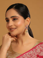 Thumbnail for Nuyug 22K Gold-Plated Enamel & Beaded Dome Shaped Jhumka Earrings