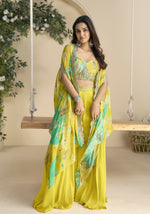 Thumbnail for Anaita Mustard Chinon Readymade Shrug Suit with Embroidery Sequence Work - Distacart