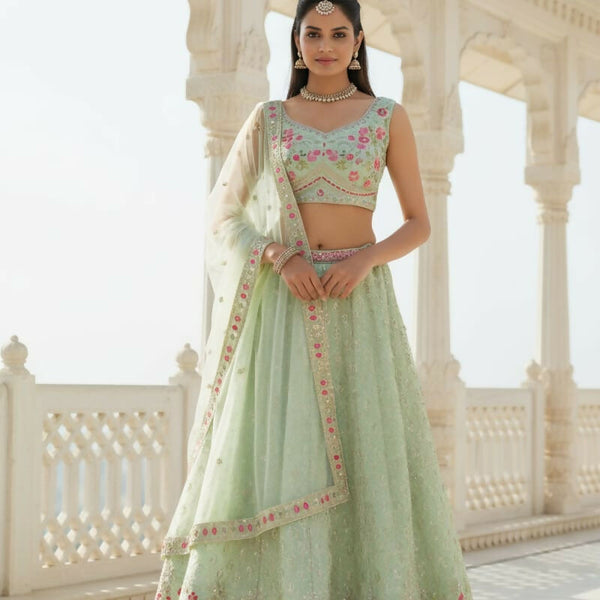 Lehenga Mart Designer Indian Wedding Lehenga Choli-Pista Green - Distacart