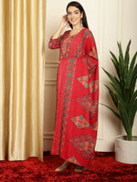 Thumbnail for Jyoti Fashion Women's Red Pashmina Floral Digital Printed Kurta with Trouser & Dupatta - Distacart