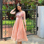 Thumbnail for Preksha Creation Indian Cotton Print With Organza Gown - Light Cream - Distacart