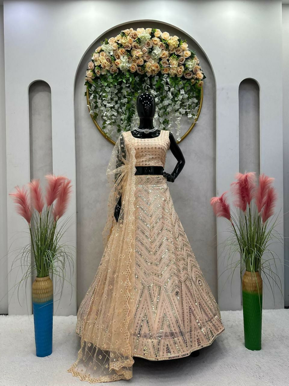 Jyoti Fashion Women's Cream Faux Georgette 9MM Sequins with Thread Embroidered Designer Lehenga Choli Set - Distacart