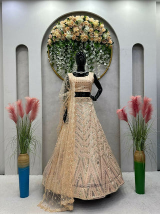 Jyoti Fashion Women's Cream Faux Georgette 9MM Sequins with Thread Embroidered Designer Lehenga Choli Set - Distacart