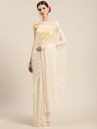 Ahalyaa Yellow Chiffon Digital Print Floral Saree - Distacart