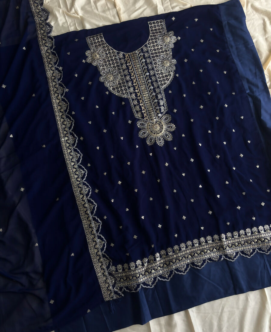 KC New Georgette Short Salwar Kameez Pakistani Style Navy Blue - Dista