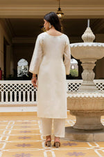 Thumbnail for The52 White Women's Beautiful Viscose Chanderi Fabric Embroidered Work Straight Kurta Pant and Dupatta Set - Distacart