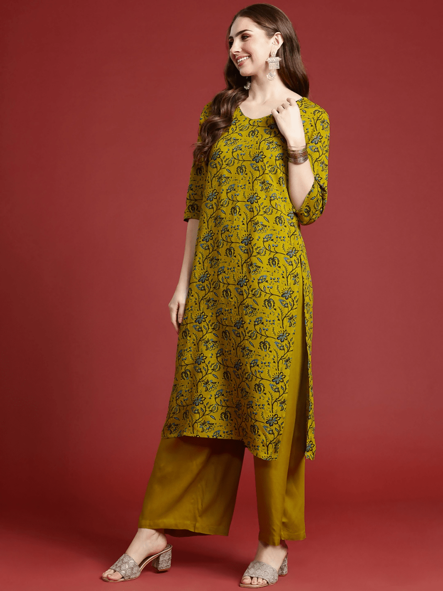 Anouk Women Floral Printed Regular Kurta With Palazzos - Distacart