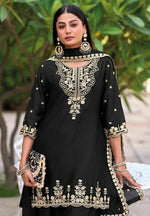 Thumbnail for Anaita Black Chinon Readymade Palazzo Suit with Heavy Embroidery Work - Distacart