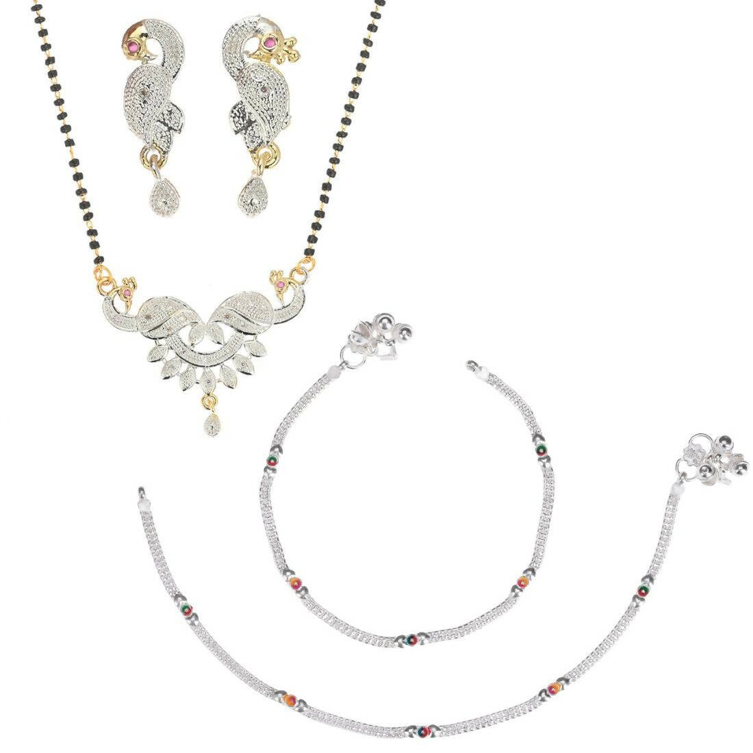 AanyaCentric Gold-plated Mangalsutra Pendant Earring Set & Silver Plated Anklet - Distacart