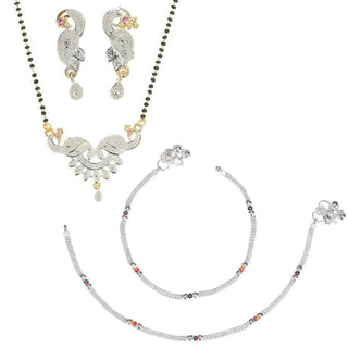 AanyaCentric Gold-plated Mangalsutra Pendant Earring Set & Silver Plated Anklet - Distacart