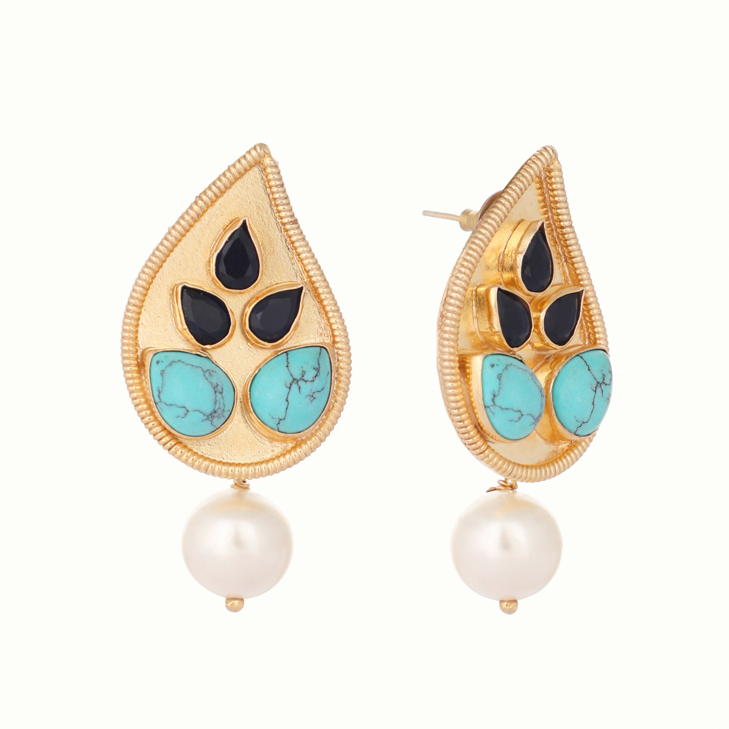 Nuyug 22K Gold Plated Black Paisley Earrings