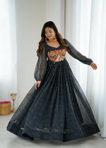 Thumbnail for Joban Fashion Black Dress Georgette Coding Dori with Sequence with Rivet Moti