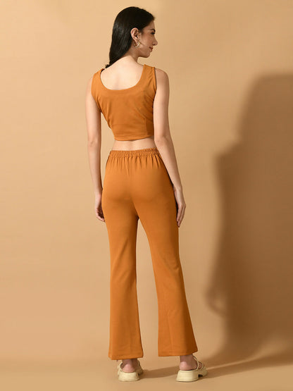 Myshka Women's Mustard Solid Top With Trousers - Distacart