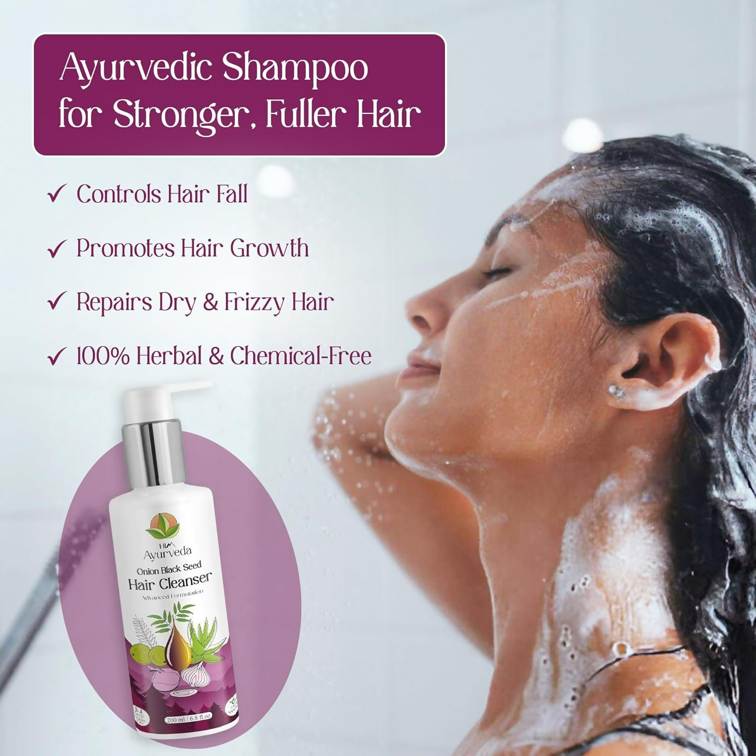 Him Ayurveda Onion Black Seed Hair Cleanser Sulphate & Paraben-Free Shampoo