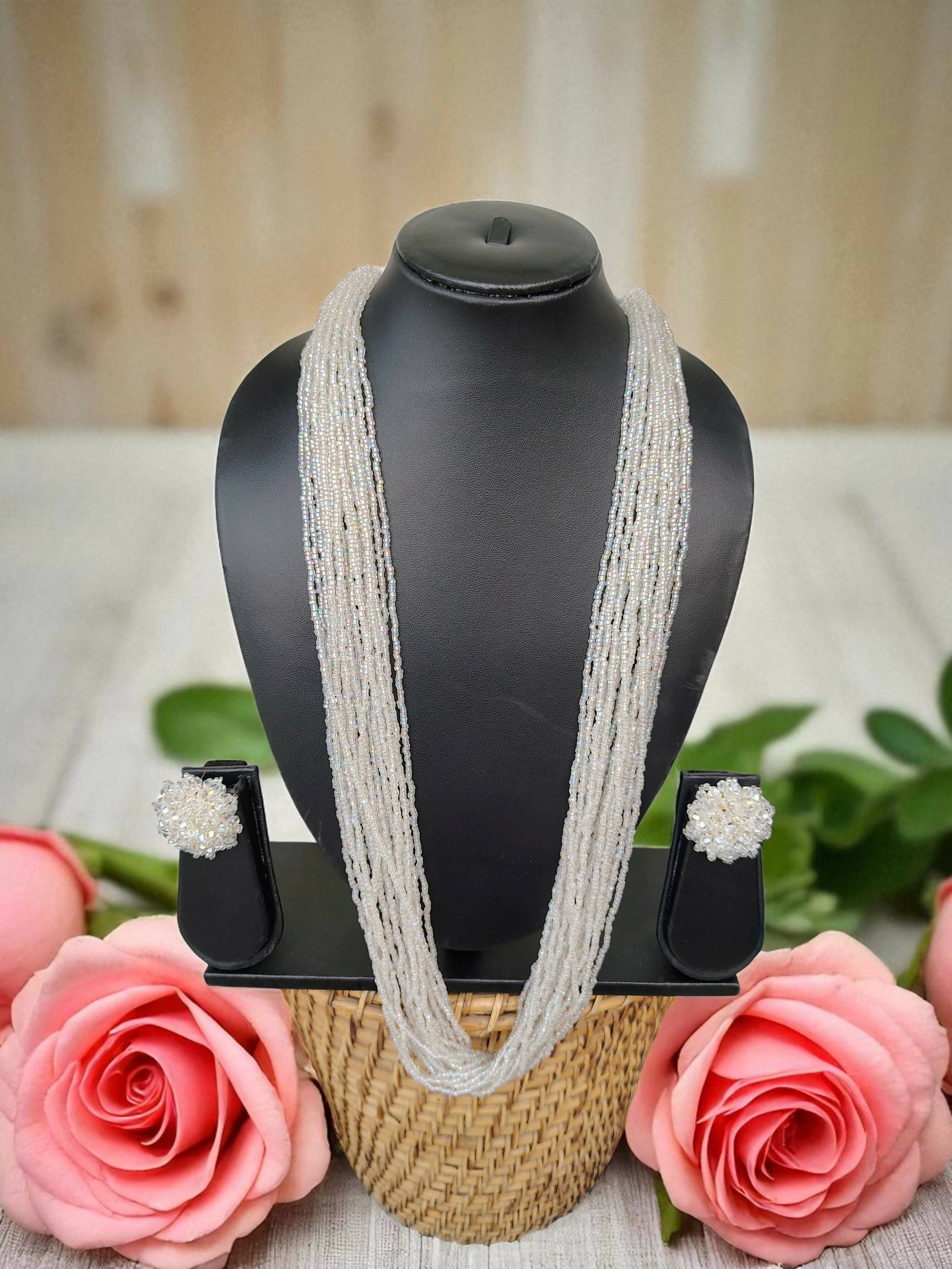Inhanns Rangsaaz 20-Layer Luxe Long Beaded Necklace (With Optional Statement Earrings) - Rainbow Beads With Earring - Distacart