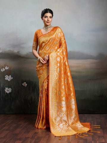 Shree Shyam Fashion Orange Silk Blend Saree - Distacart